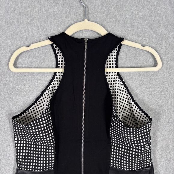 Bebe‎ Top Large Plaid Faux Leather Zipper Stretch Twee Royal Career Quiet Peplum - Picture 7 of 11